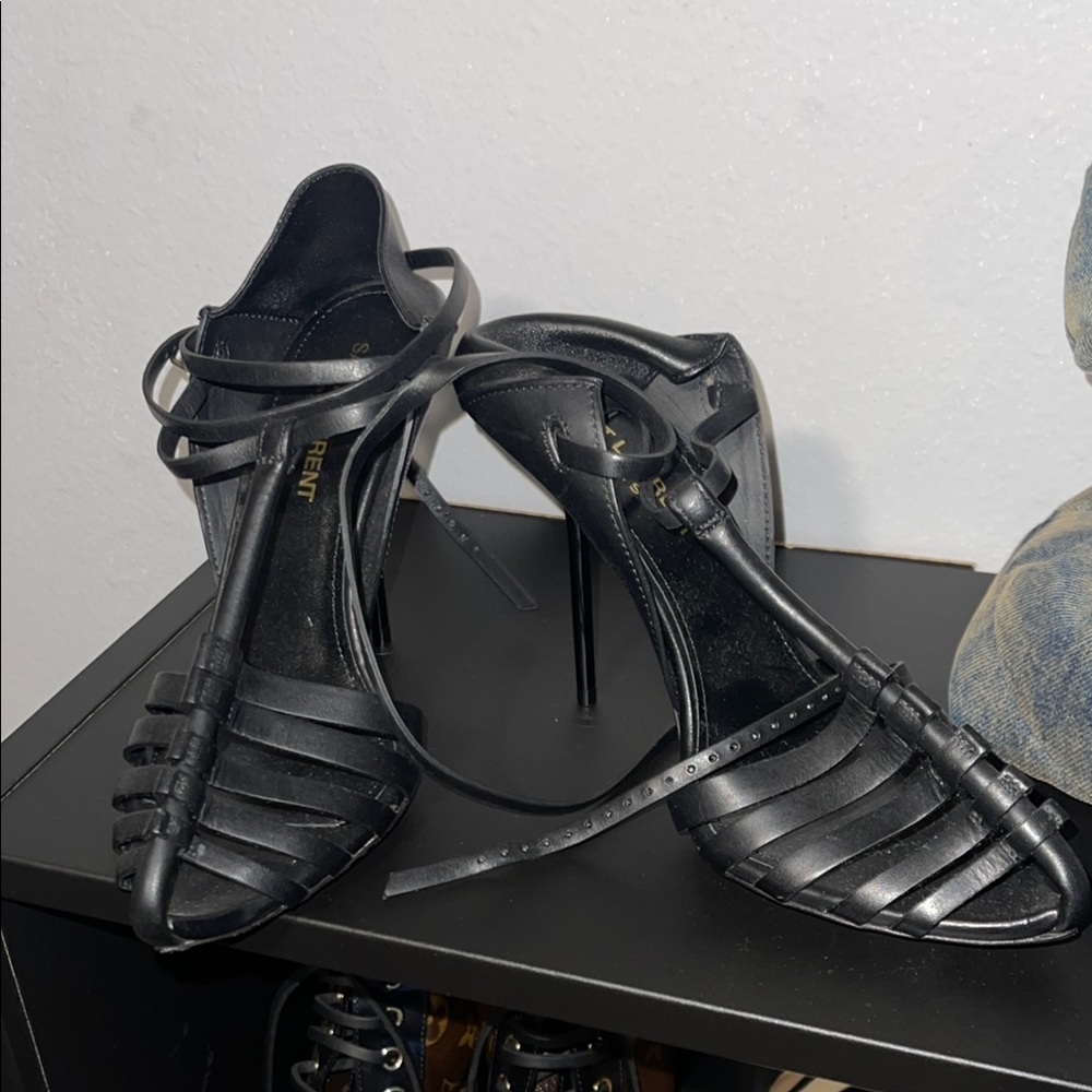 Saint Laurent Sleek Black Strappy Heels